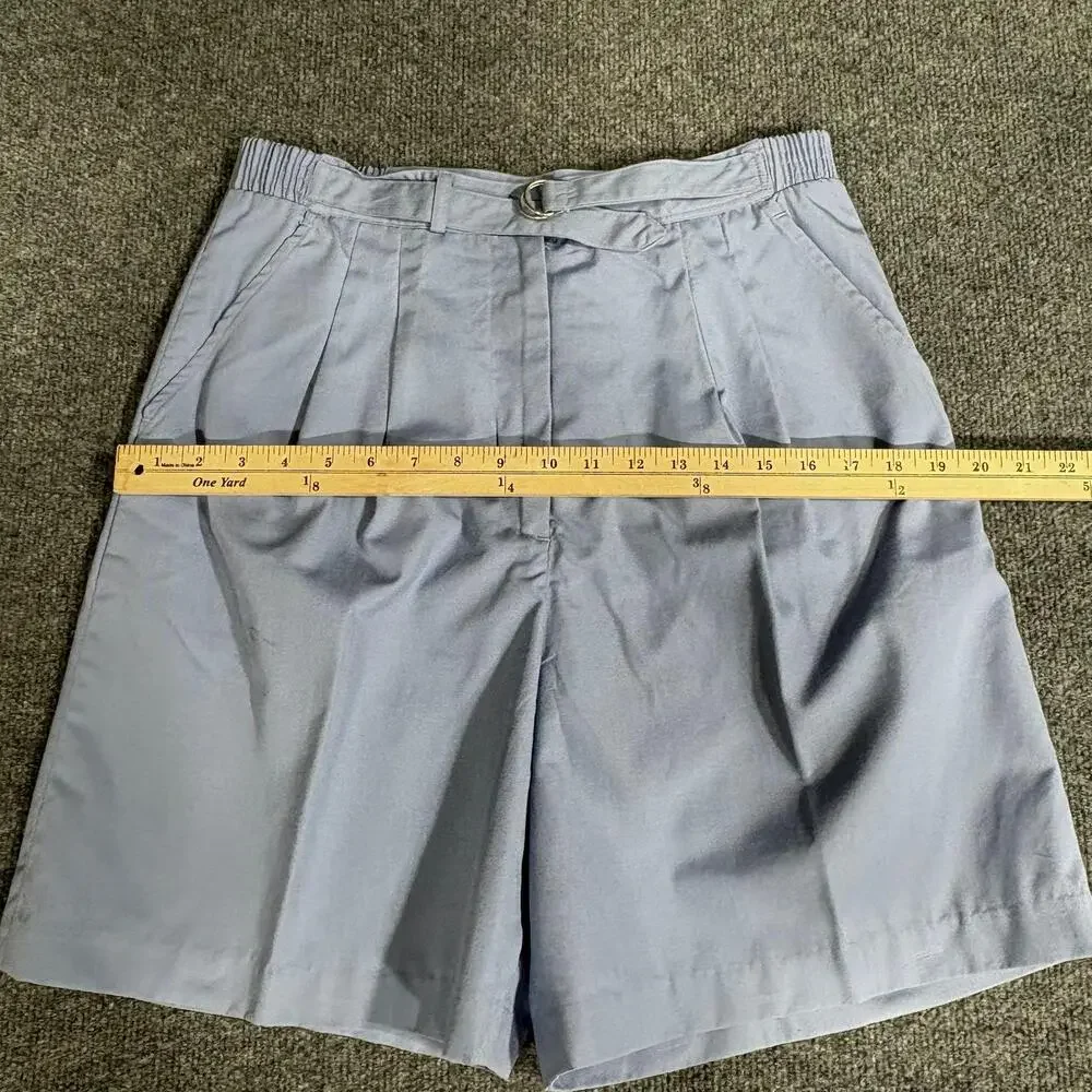 Lady La Mode Shorts Womens 14 Blue Pleated Chino Elastic Waist Buckle Casual